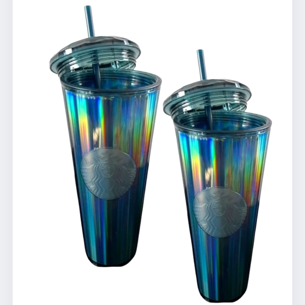 NWT 2 Starbucks Tumblers Fall 2022 Ocean Kaleidoscope Dome 24oz Venti w Straws